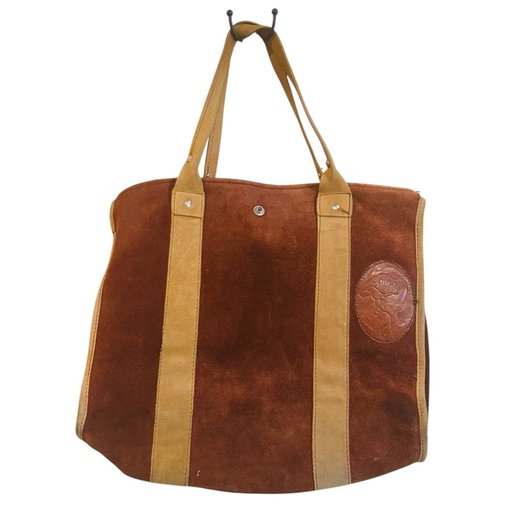 Brown Suede Tote with Tan Leather Trim